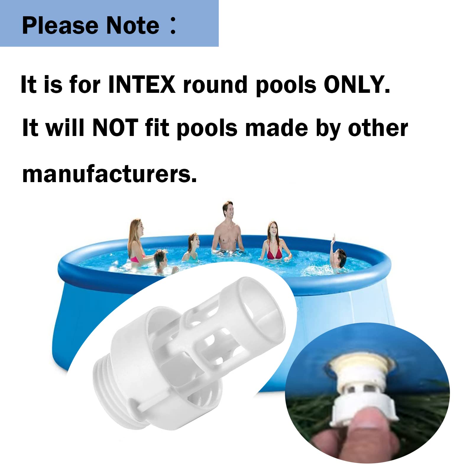 RO6G ABS plastic pool drain connector built for durability and sun exposure.