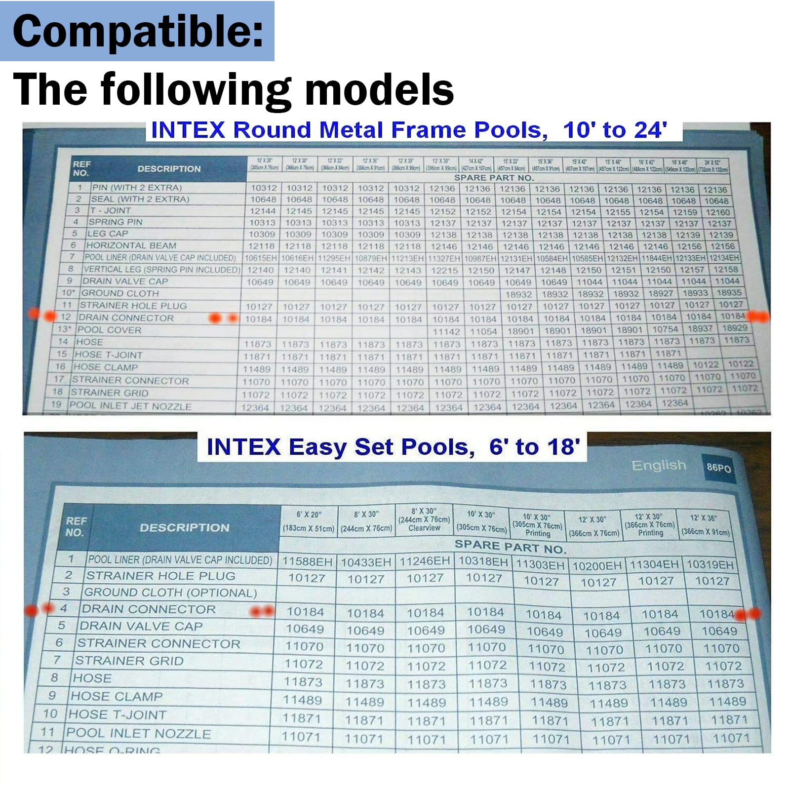 RO6G note emphasizes confirming pool drain size before ordering to avoid mismatches.