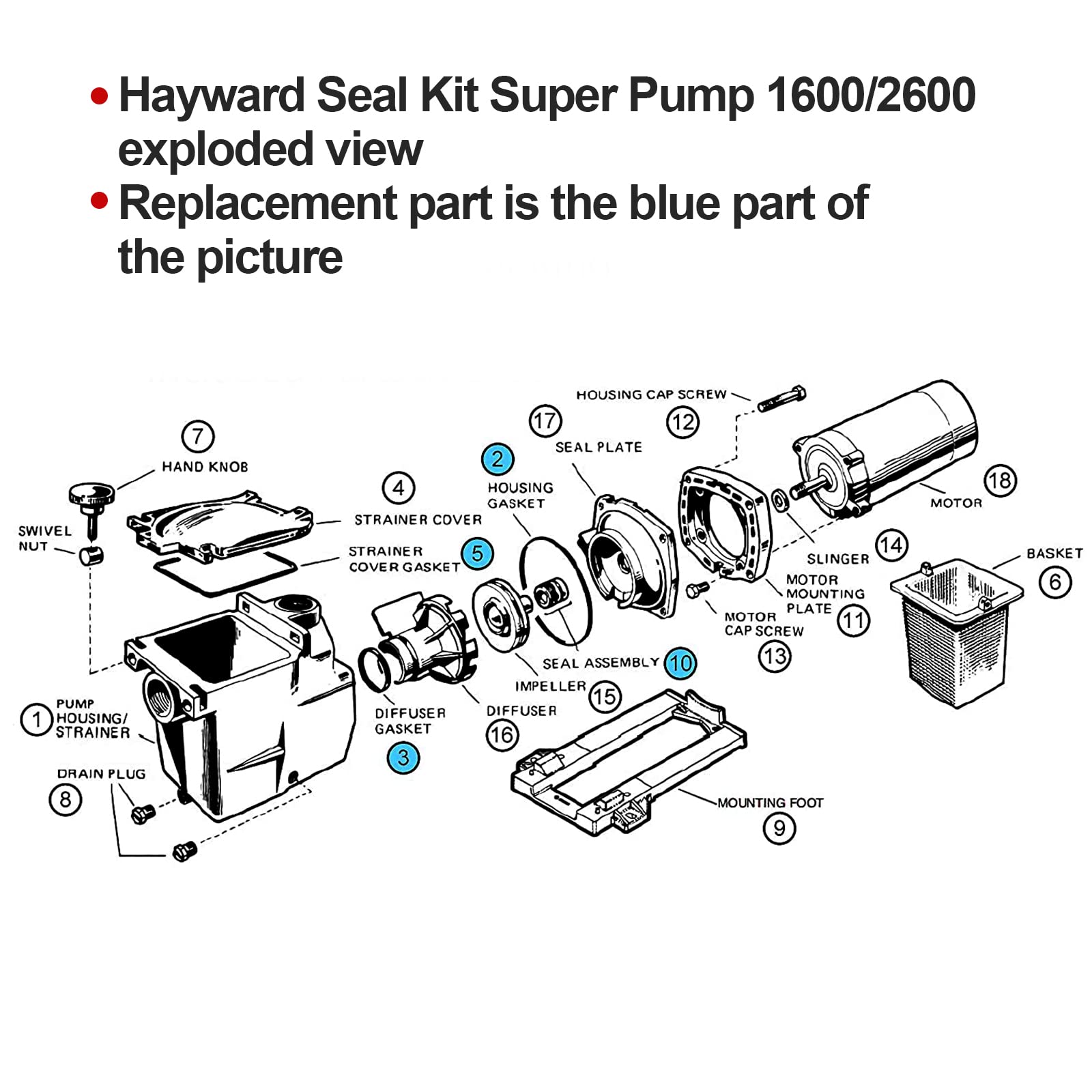 RO6G Hayward pump seal kit includes housing, diffuser, and lid gaskets