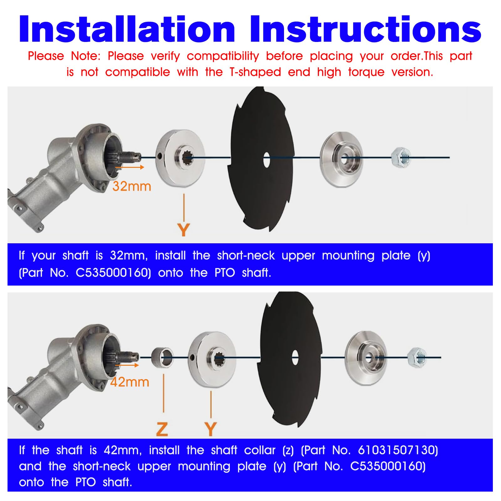 RO6G installation guide shows notes for 32 and 42 mm shafts