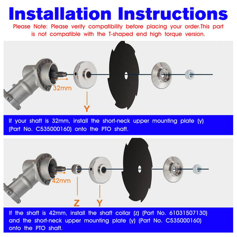 RO6G installation guide shows notes for 32 and 42 mm shafts
