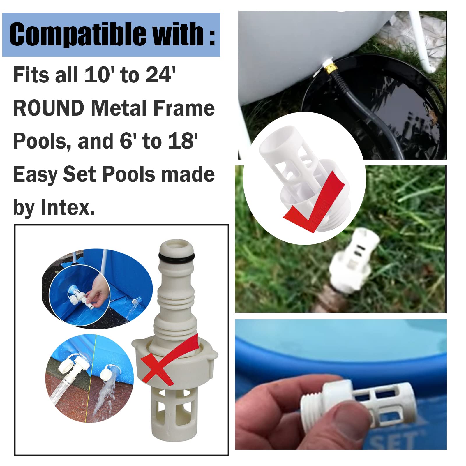 RO6G adapter for Intex Easy Set and Wet Set pools enables efficient water drainage.
