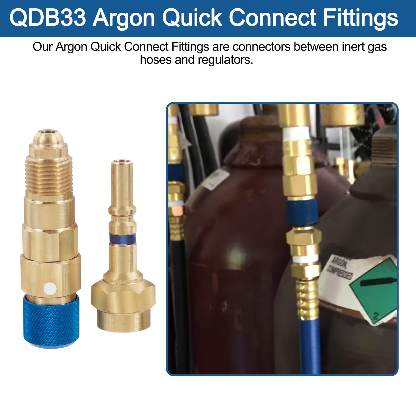 RO6G QDB33 argon regulator connection showing easy finger-action locking