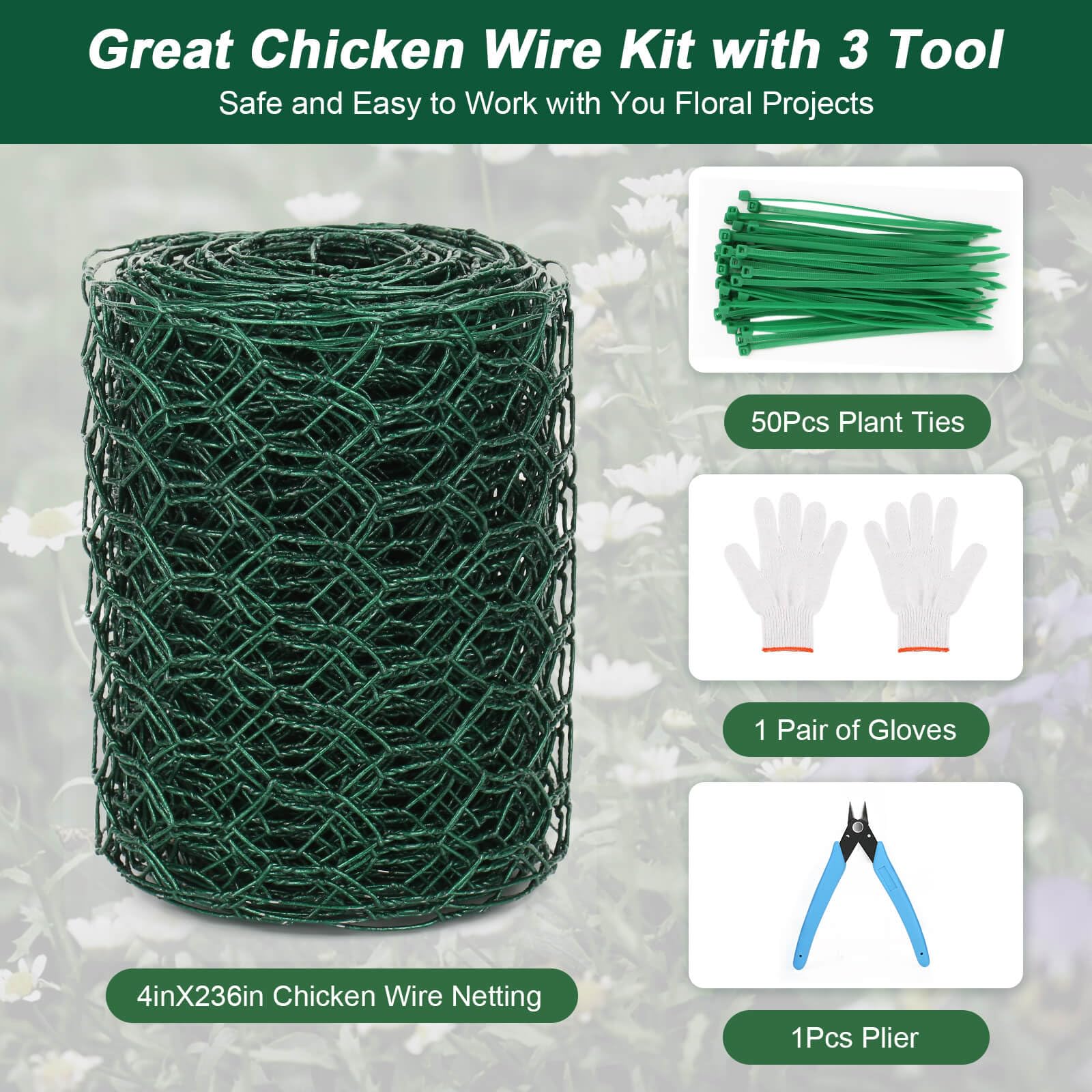 ROADPLUM assembly kit with scissors, plant ties, and gloves for quick floral projects.