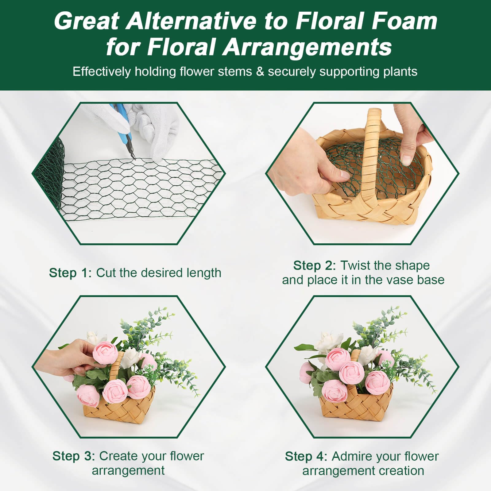ROADPLUM DIY flower arrangements with reusable mesh for crafts.