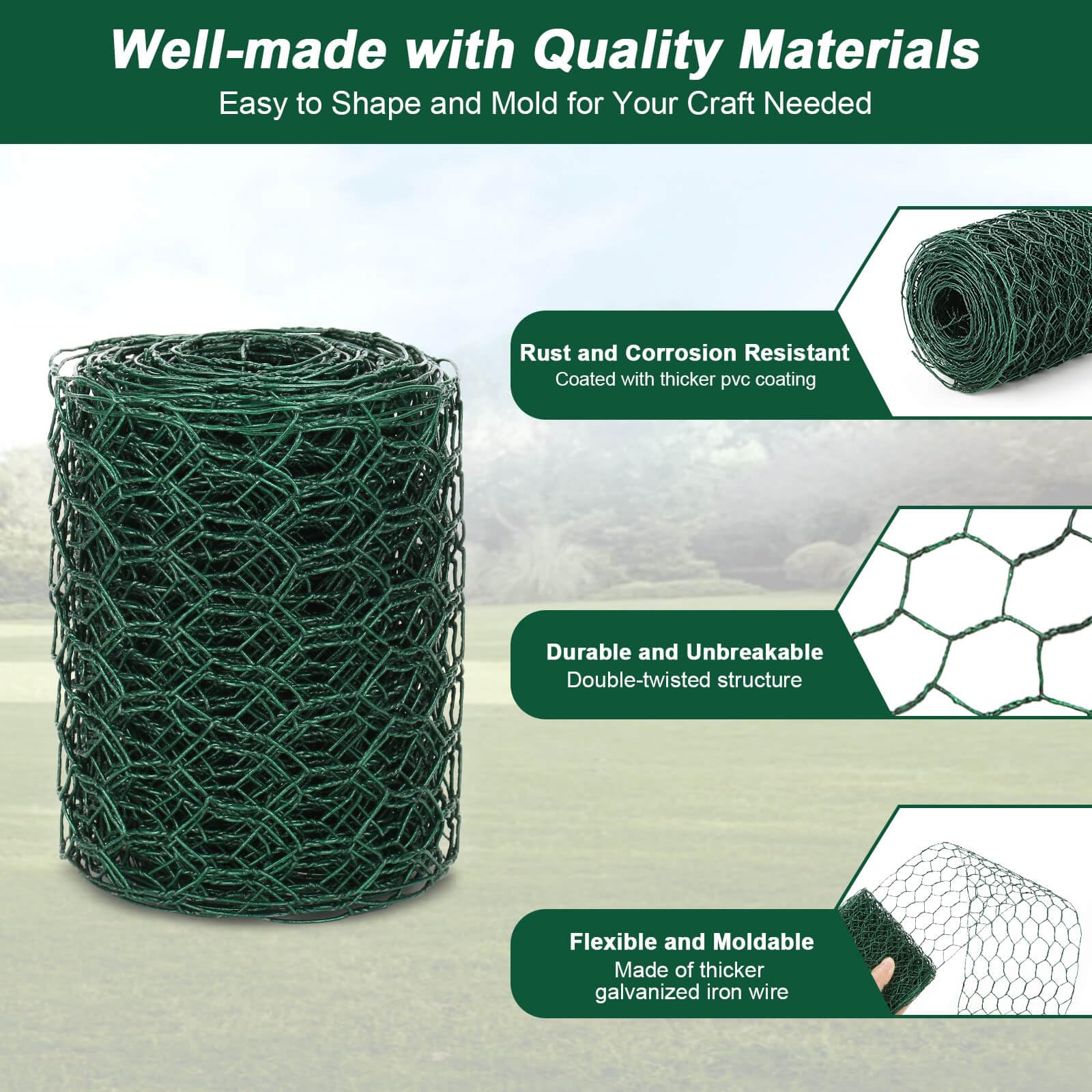 ROADPLUM flexible chicken wire bends easily to shape plant supports.
