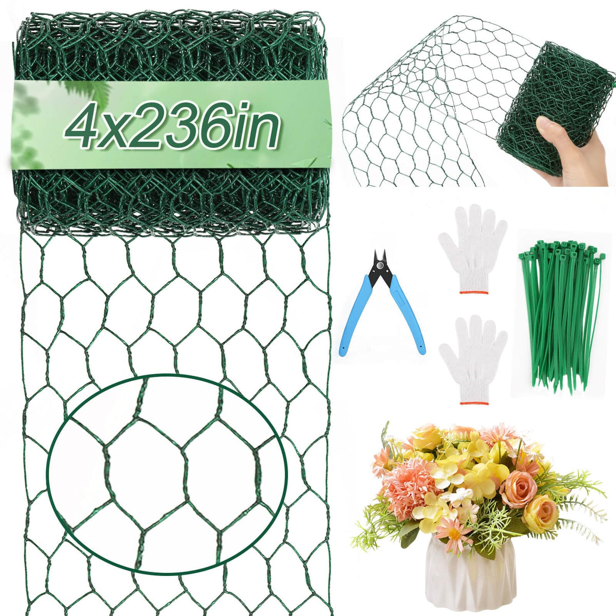 ROADPLUM floral wire netting roll green for garden shaping and support.