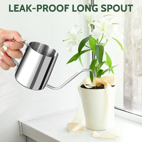 Roamall long gooseneck enables controlled pours into tight pots