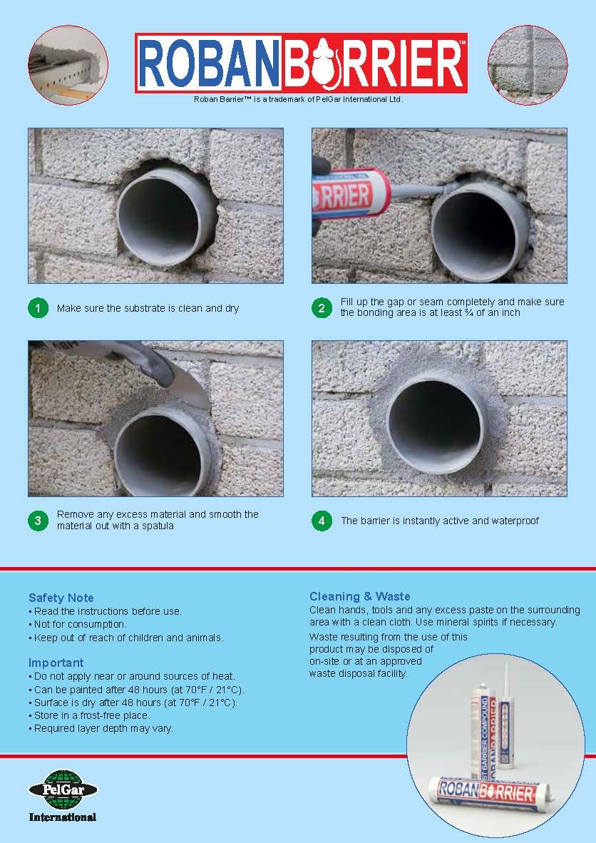 Roban Barrier application on a wall crack for a durable seal.