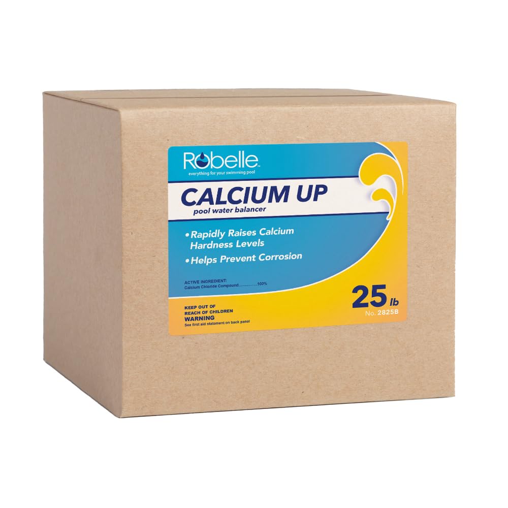 Robelle calcium up granules for pool hardness boost, protecting surfaces during maintenance.
