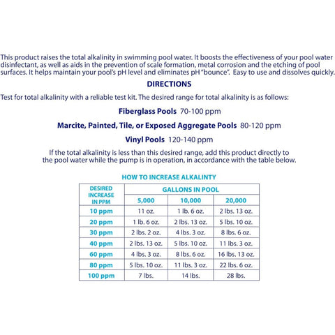 Robelle alkalinity up dissolves in pool water for steady pH control