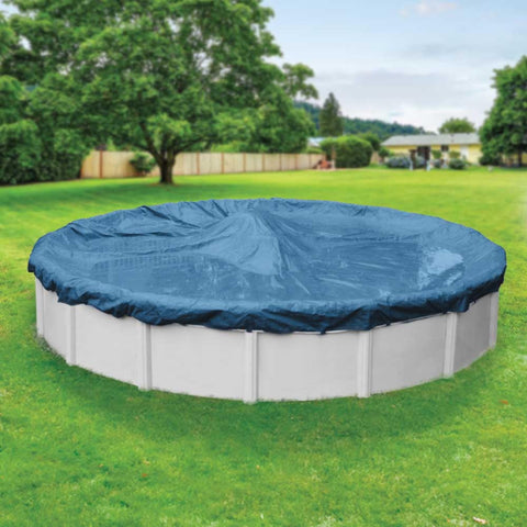 Robelle heavy-duty 24ft round cover shows 8x8 scrim for durability.