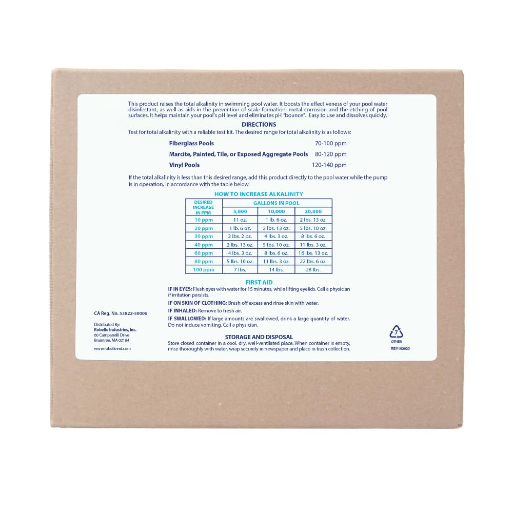 Robelle sodium bicarbonate pool powder pouring showing quick dissolution