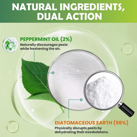 RobiGuard diatomaceous earth dust sprinkled along cracks for crawling insects.