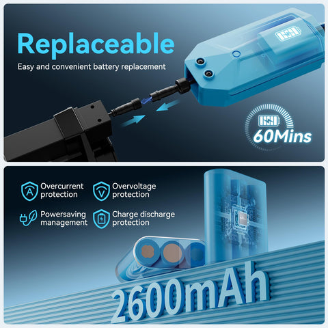 Robokleen replaceable 2600mAh battery enables easy DIY swaps