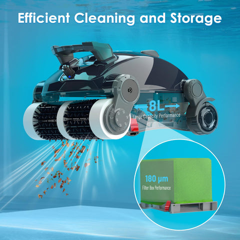 ROBOKLEEN X1 180μm-filter capacity captures fine dust and leaves efficiently