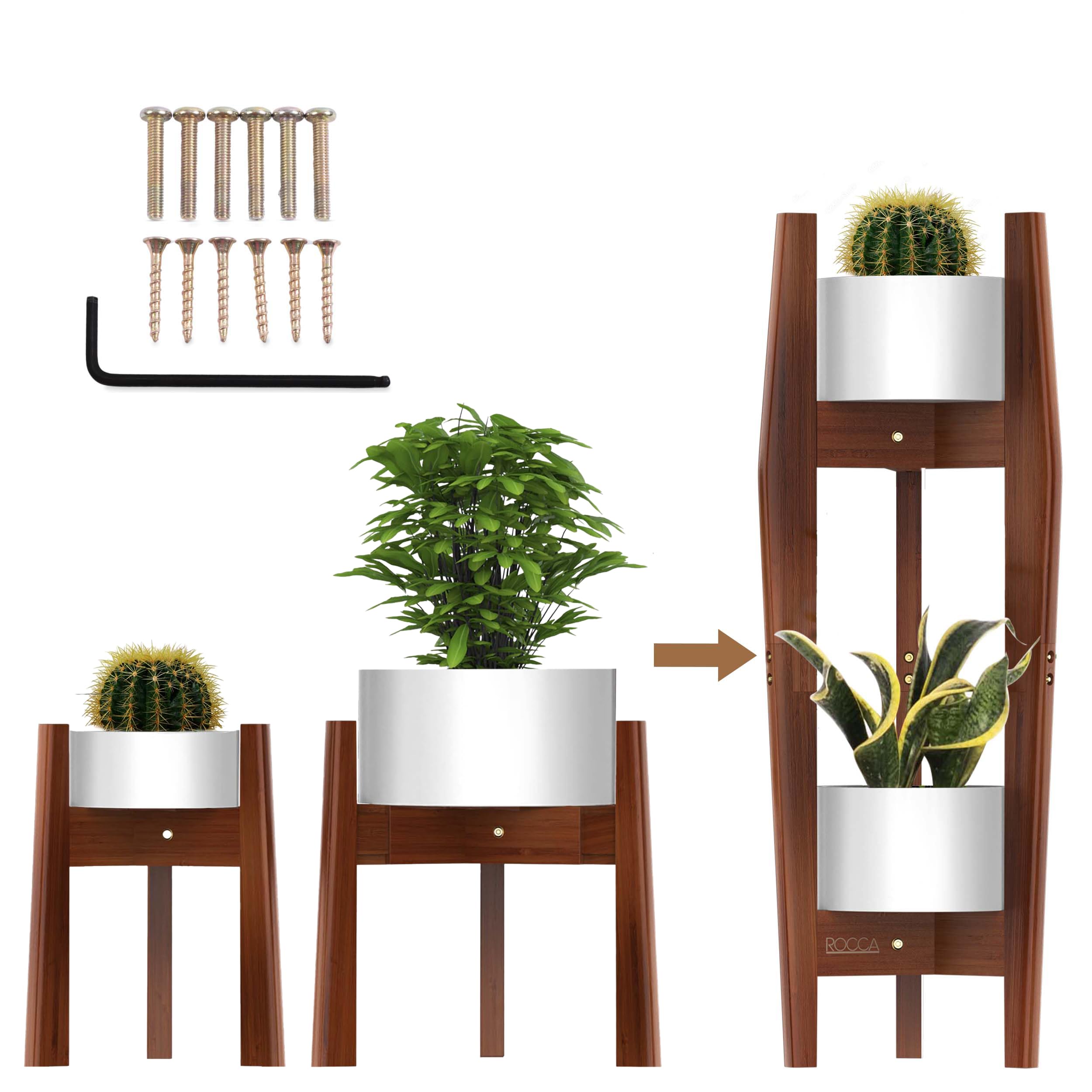 ROCCA 2-Tier tall plant stand base detail, showcasing sturdy bamboo for durable support.