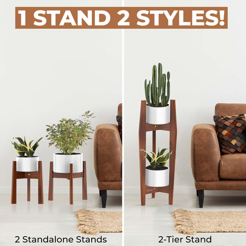ROCCA 2-Tier tall plant stand top tier ready for multiple pots.