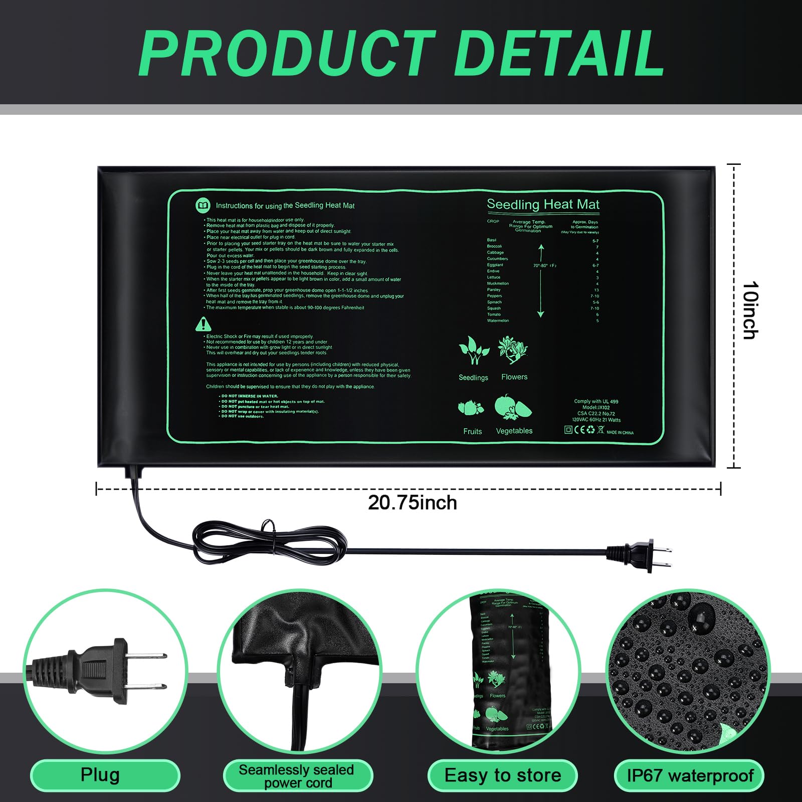ROCEEI seedling heat mat cord connection demonstrates durable heat setup