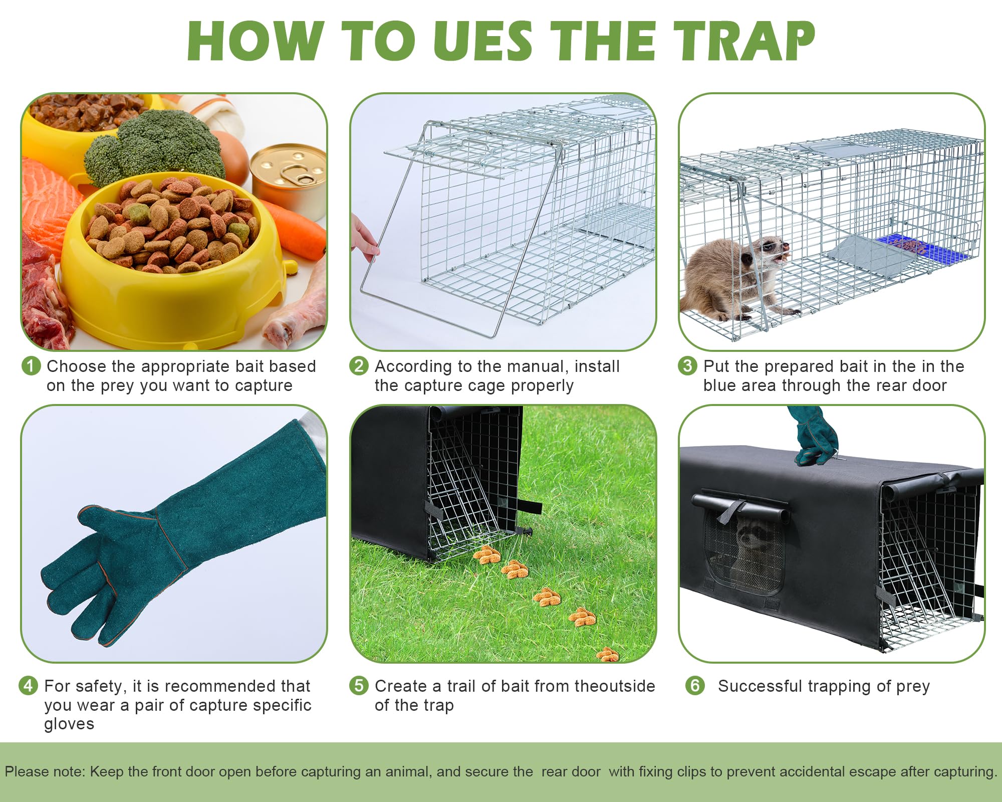 Foldable Rockever heavy-duty trap designed to fit 32x10x12 inches for portability.