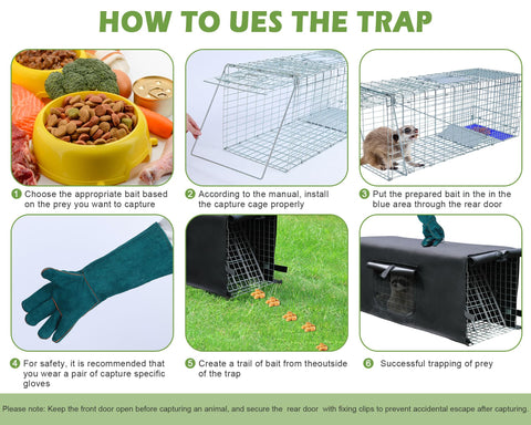 Foldable Rockever heavy-duty trap designed to fit 32x10x12 inches for portability.