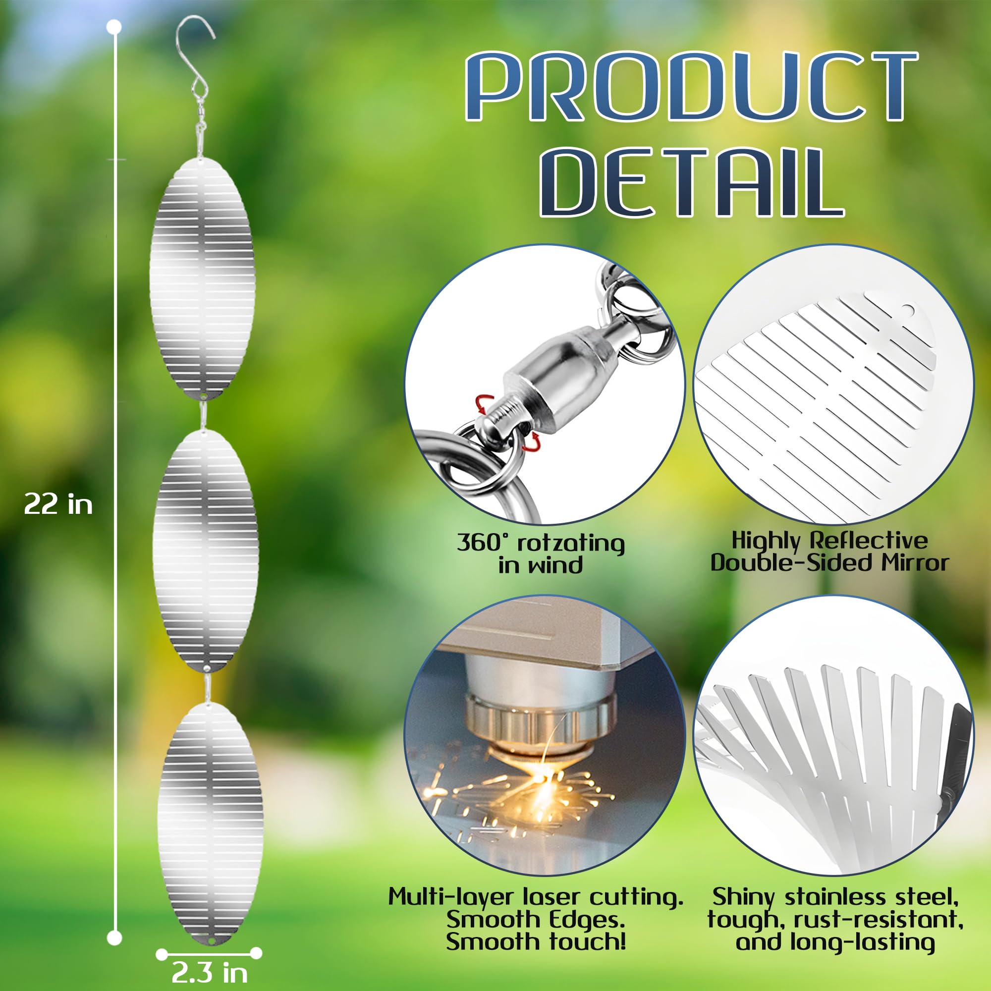 ROCKFEELTEE 3d-wind-spinners-outdoor catch sunlight and create flicker deterring birds