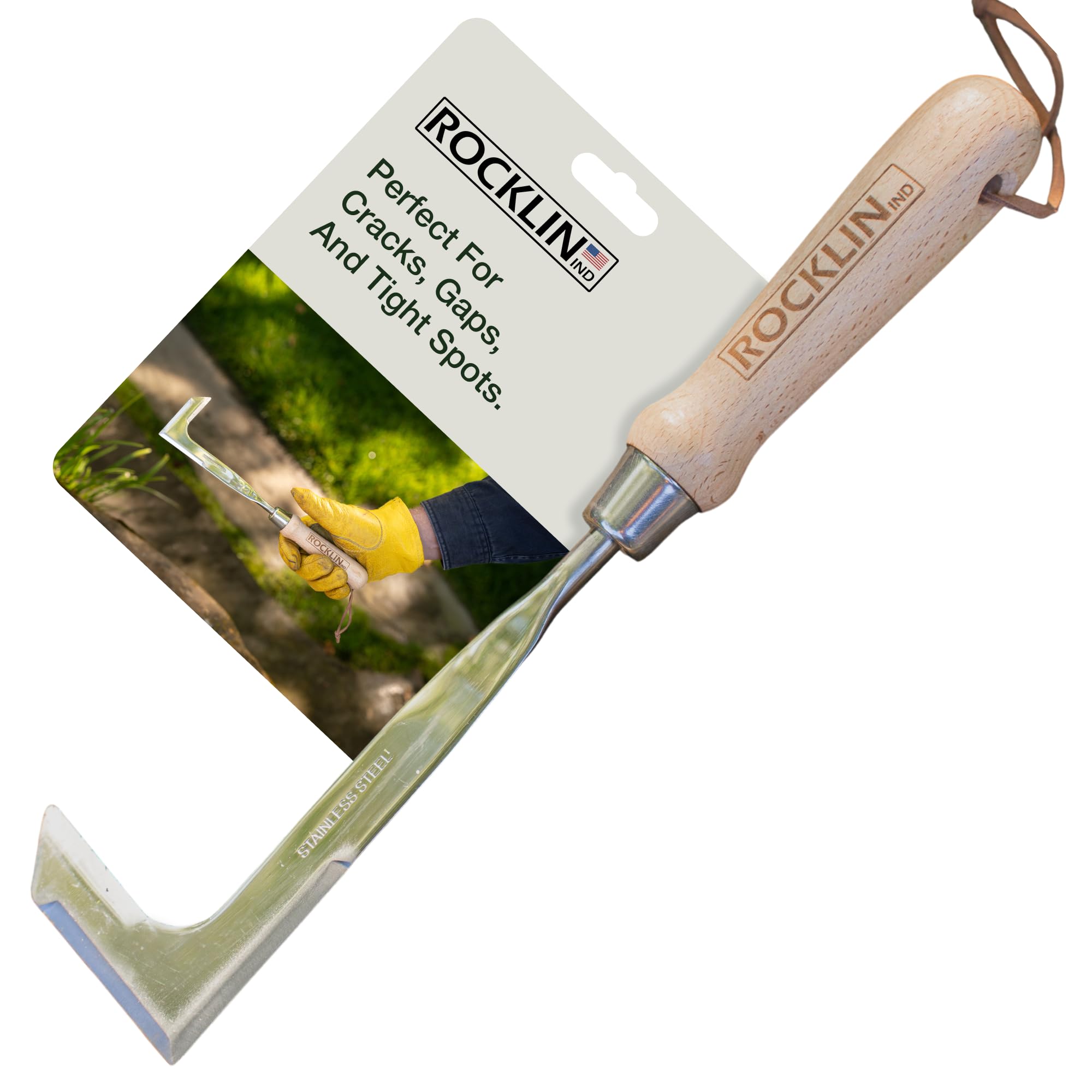 Rocklin Crack Weeder 13-inch stainless blade for precise weed removal between pavers.