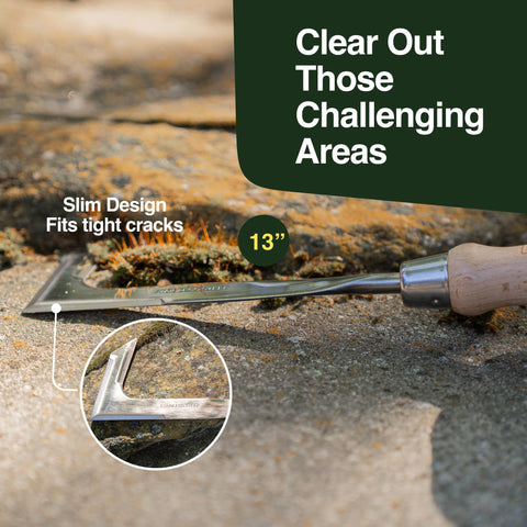 Rocklin Crack Weeder textured foot grip maintains traction in wet soil.