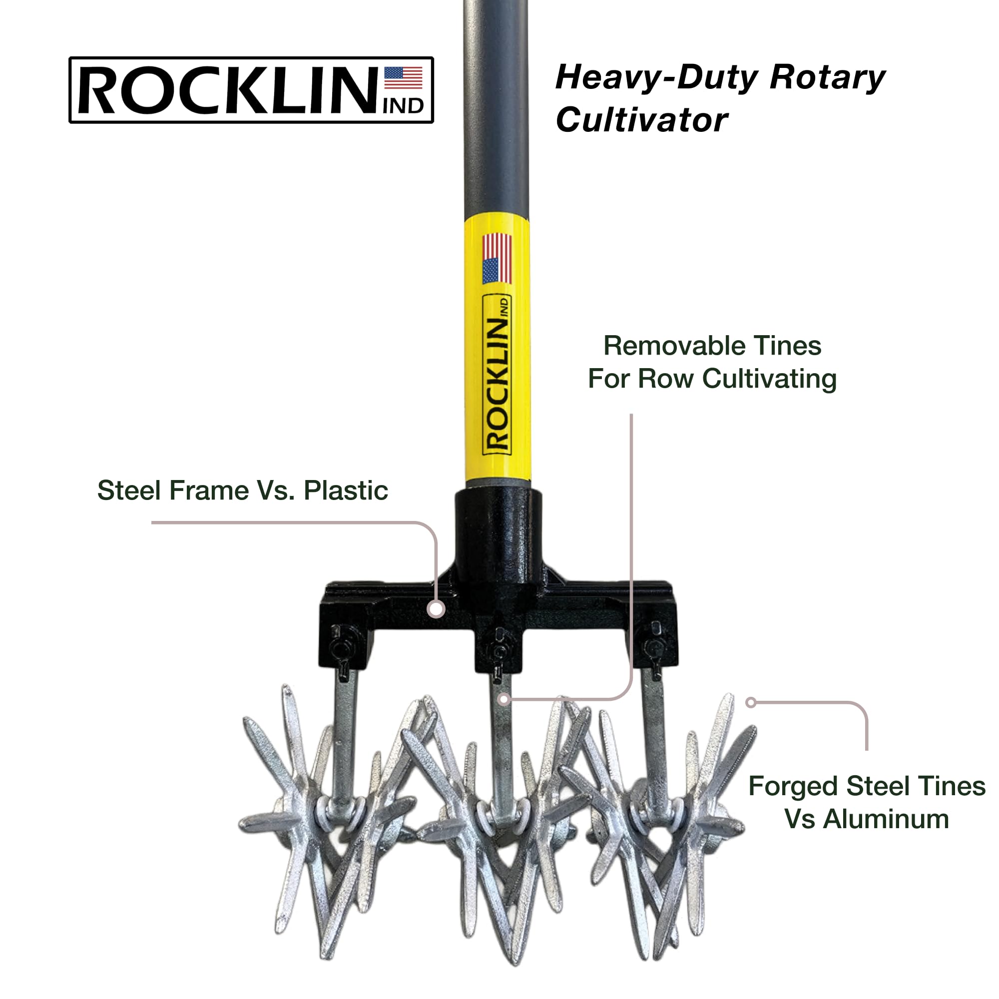 Rocklin Industry rotary cultivator with steel tines for deep soil loosening