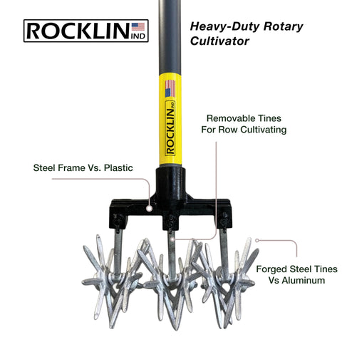 Rocklin Industry rotary cultivator with steel tines for deep soil loosening