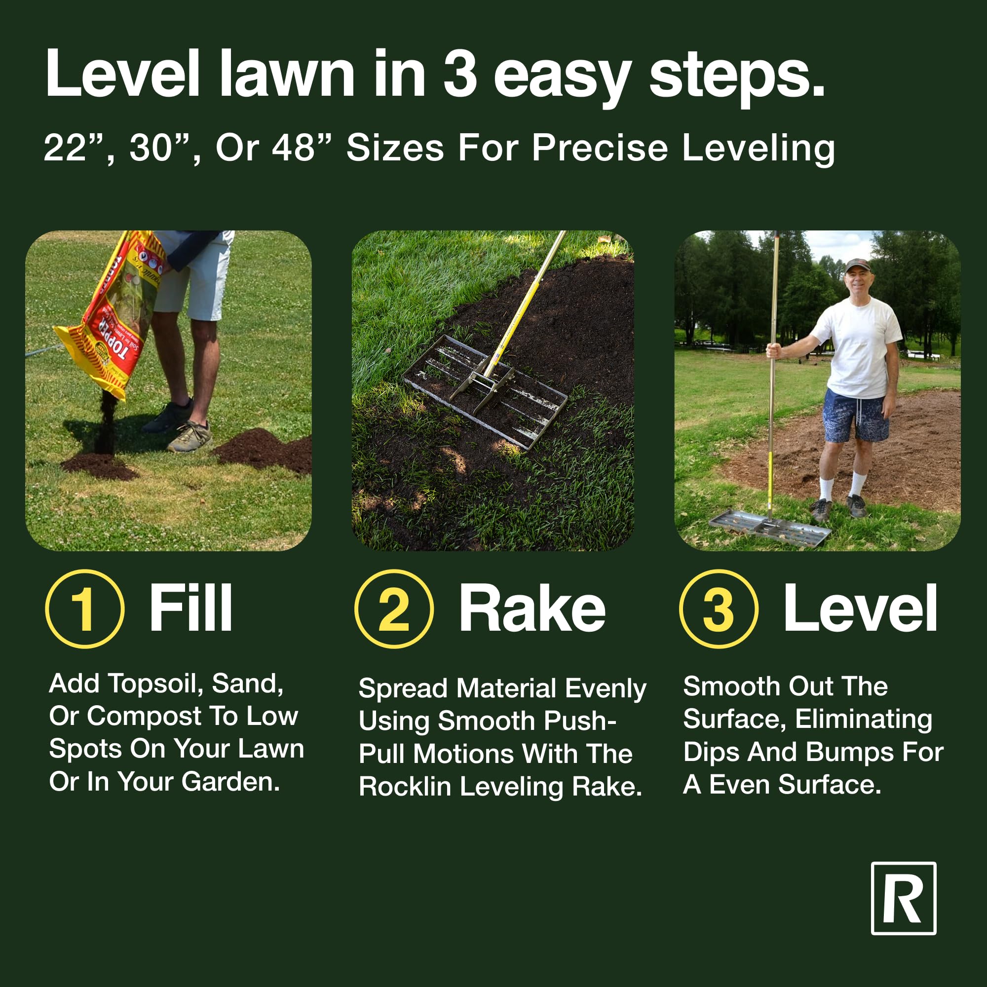 Rocklin Lawn Leveling Rake handle adjustment to 50 inches for tight spaces