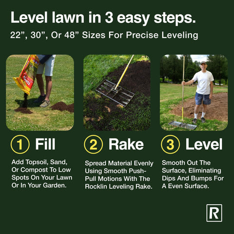 Rocklin Lawn Leveling Rake handle adjustment to 50 inches for tight spaces
