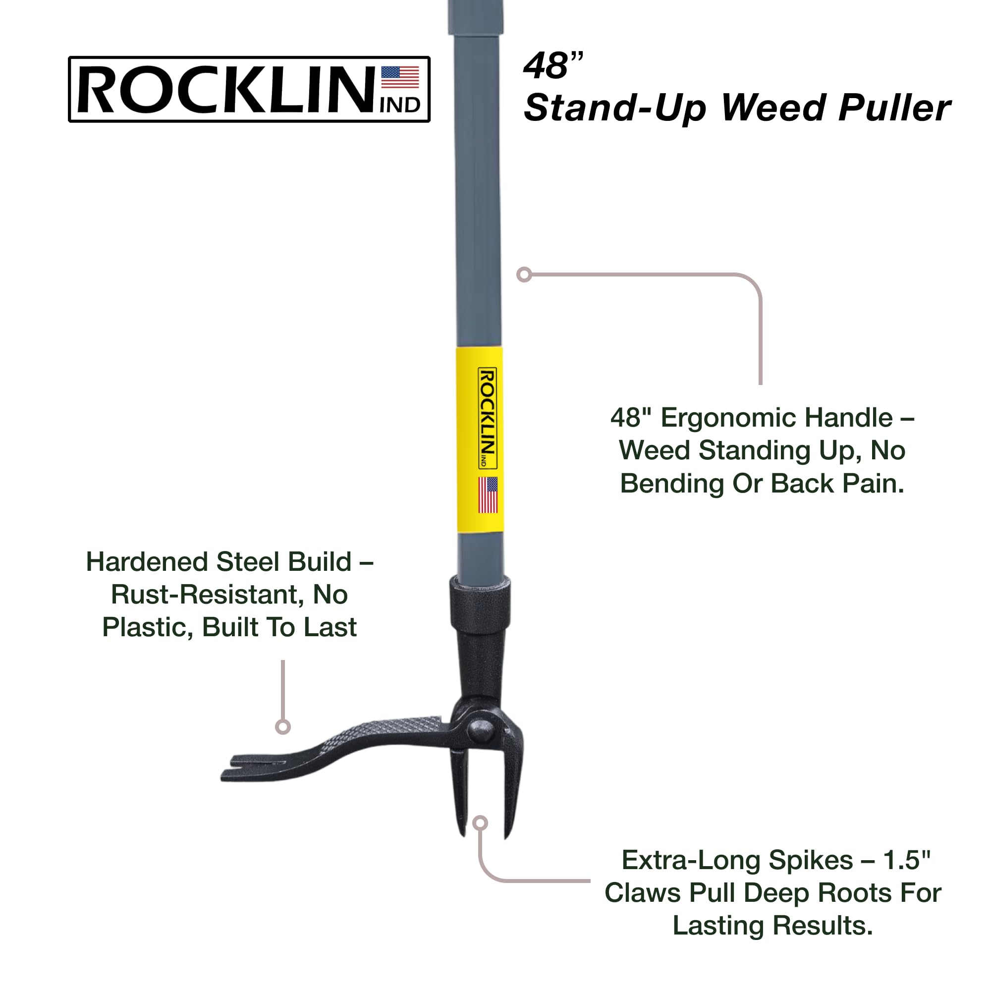 Rocklin weed puller ergonomic grip enables comfortable use.