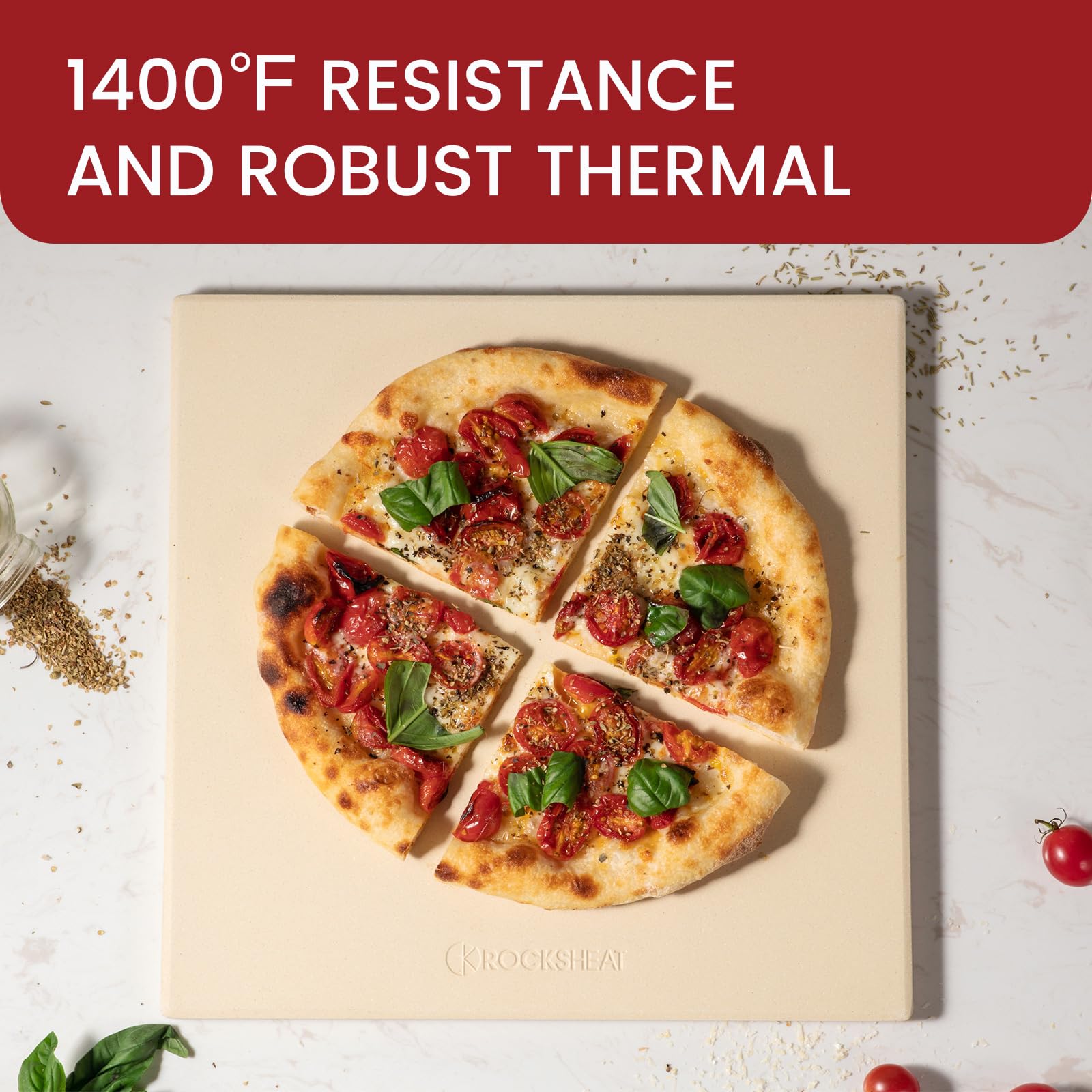 ROCKSHEAT fully preheated pizza stone locks in moisture for crisp crust
