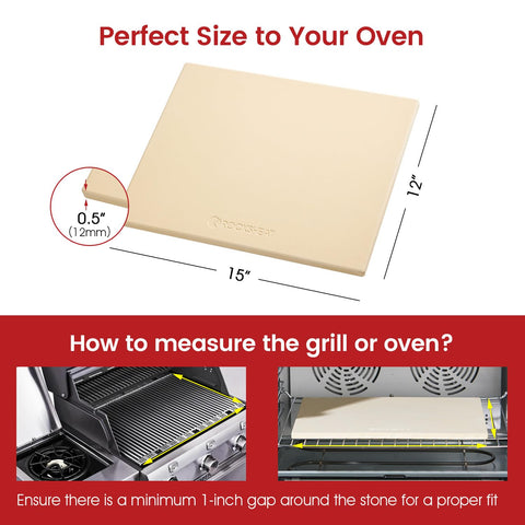 ROCKSHEAT rectangular stone 15x12 inches fits 12-inch pizzas for gatherings.