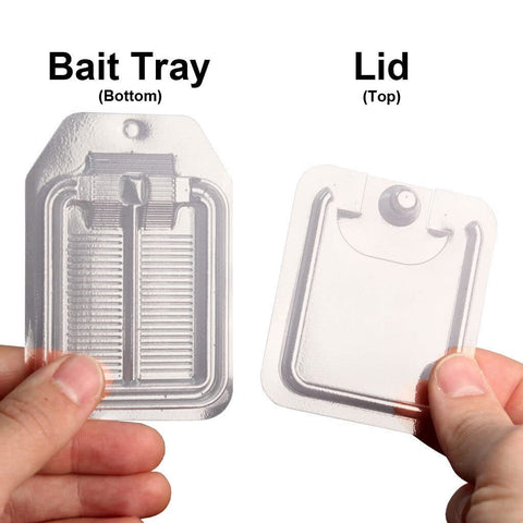 Rockwell Labs bait plate stations close-up with clear design for visible bait.