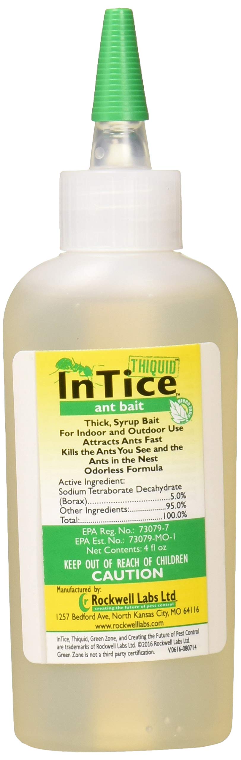Rockwell Labs InTice Thiquid Ant Bait bottle front view for indoor and outdoor ant control.