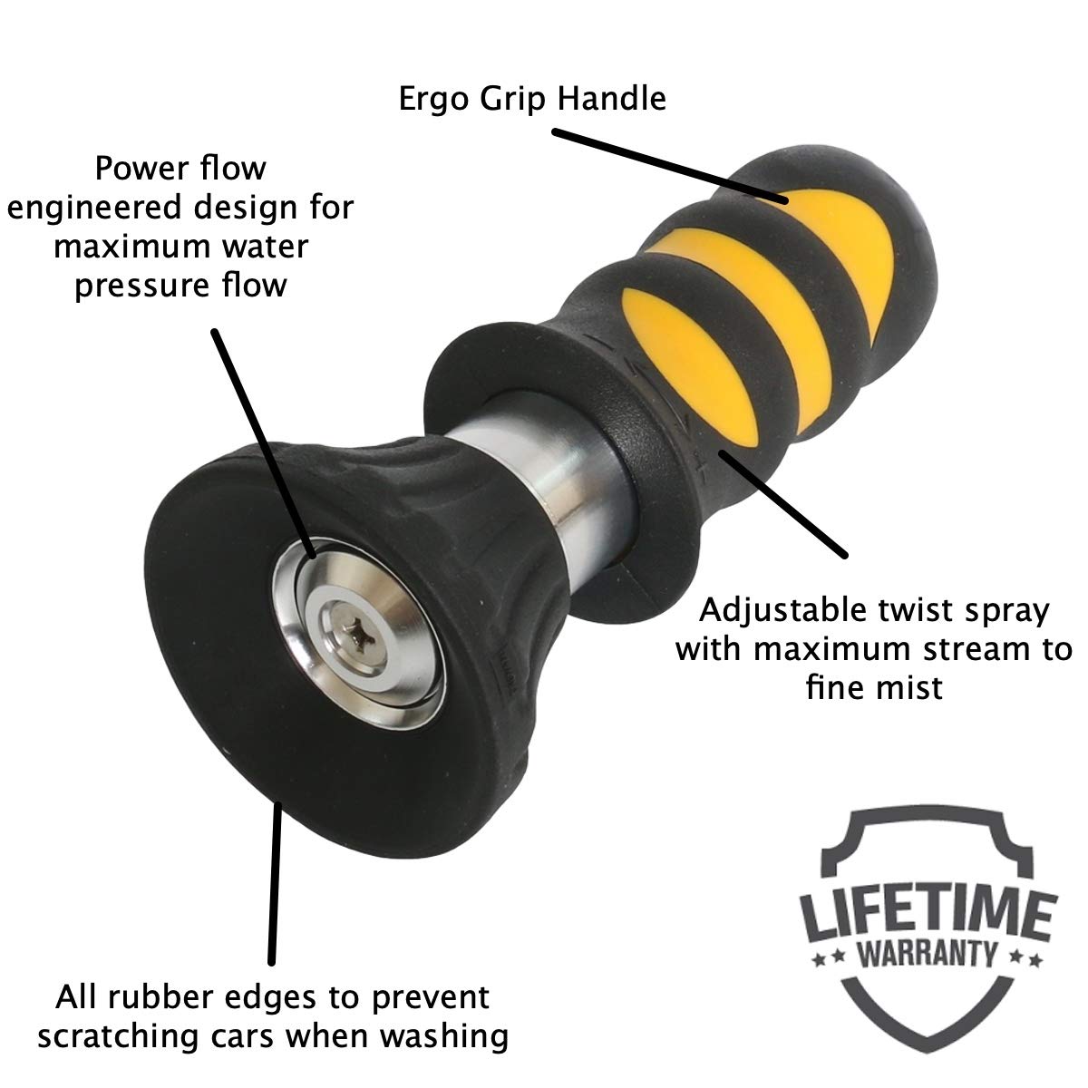 Rocky Mountain Goods Fireman's Power Spray Nozzle features an ergonomic handle for precise control
