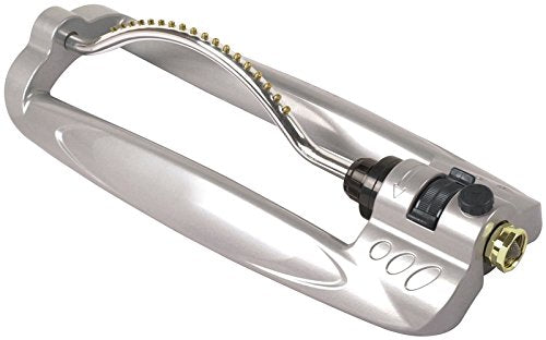 Rocky Mountain Goods Turbo Metal Sprinkler front view; durable aluminum frame for heavy-duty watering
