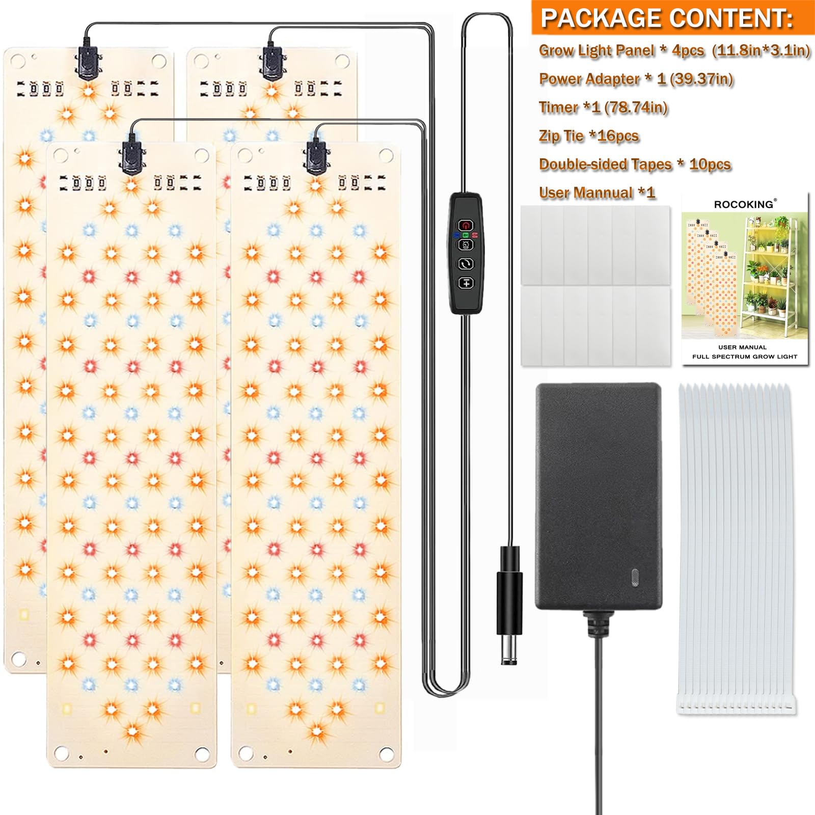 Rocoking Grow Light Panel full-spectrum light emulating sunlight for diverse plants