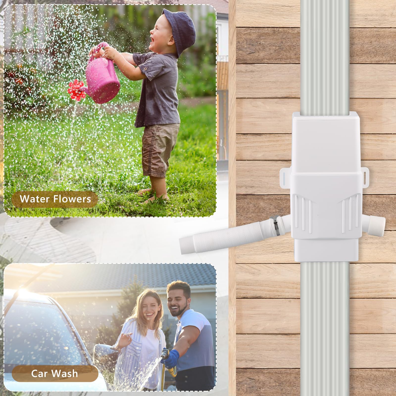 Rodelna rain diverter with hose connection simplifies directing water to barrels or gardens