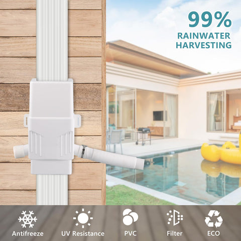 Rodelna rainwater diverter with filter mesh blocks debris for cleaner collected water