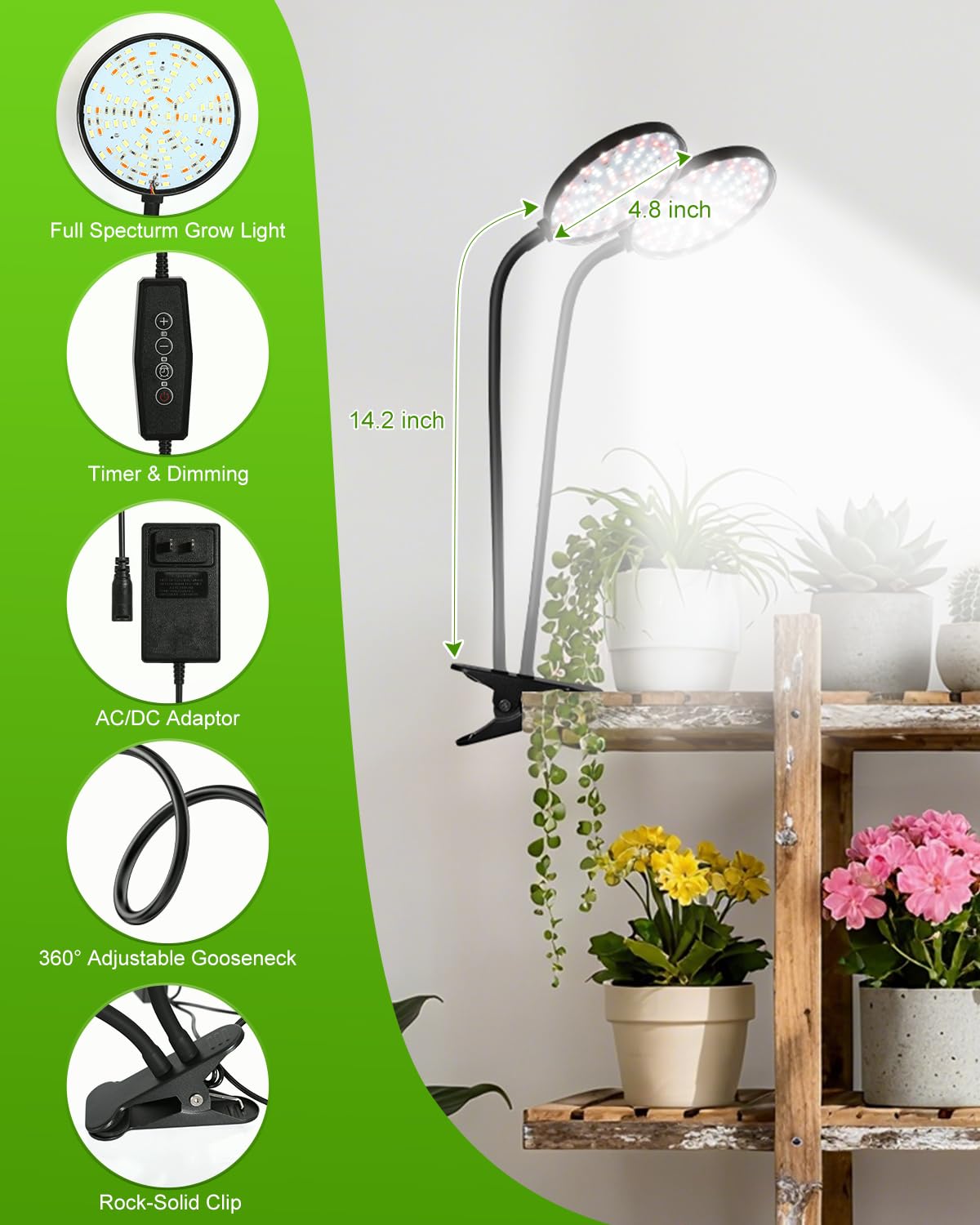 RODINTO grow light with auto on/off timer ensures consistent daily cycles