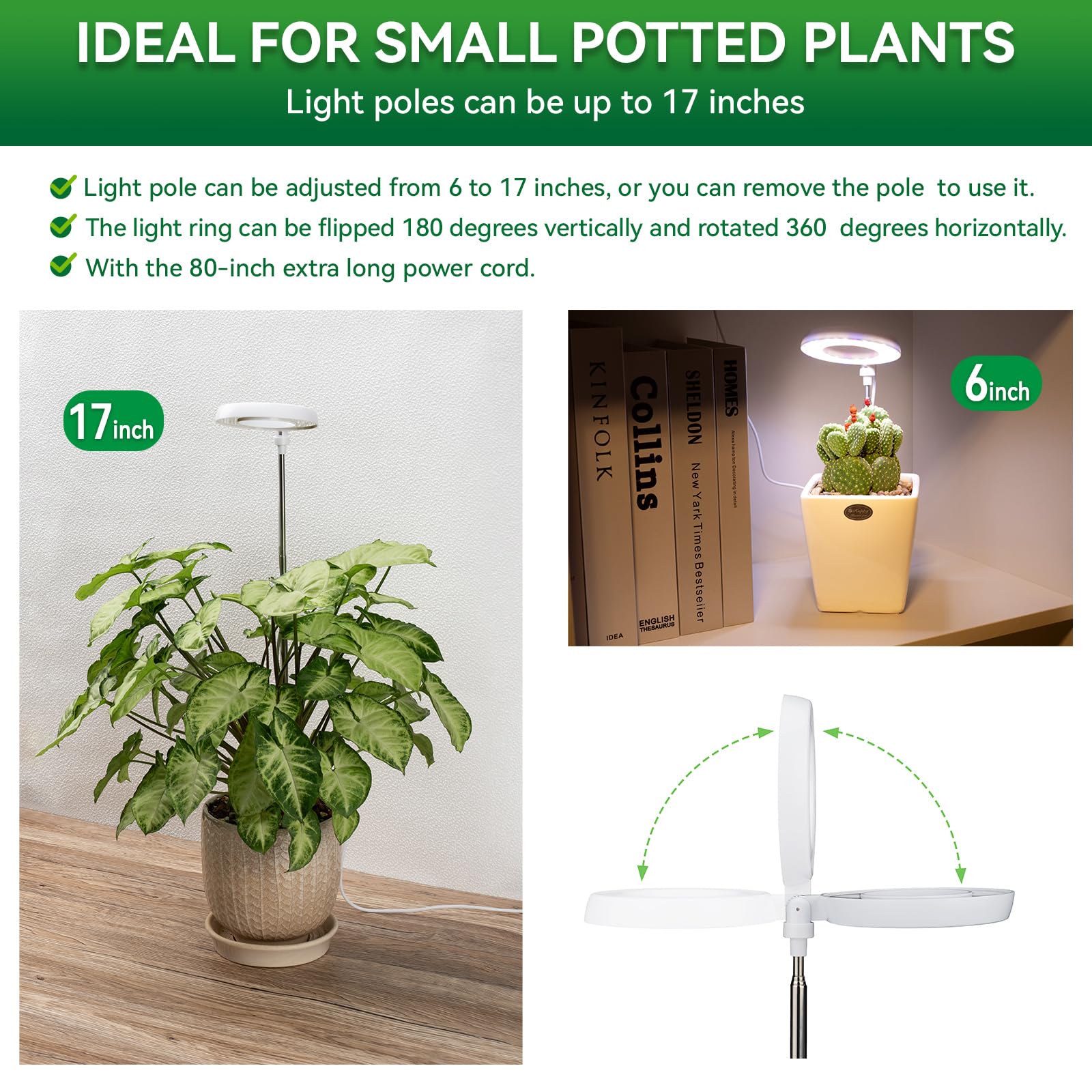 RODINTO light fixture is height adjustable from seven to seventeen inches