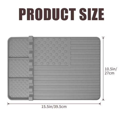 Rodnsurw grey mat highlighting seven slots for BBQ tools.