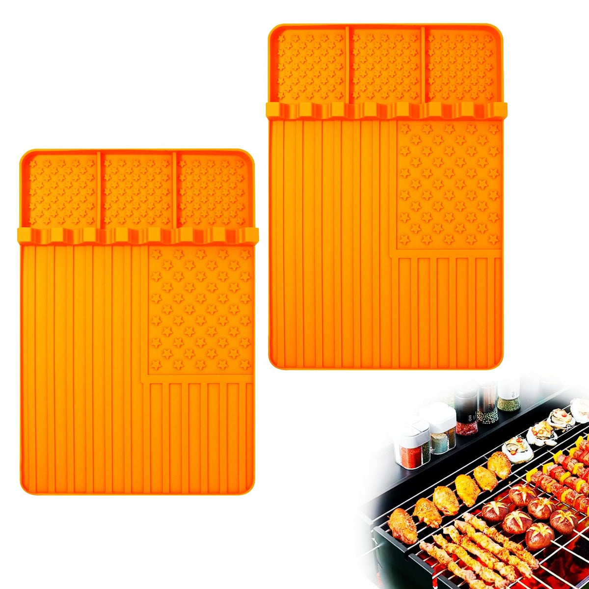 Rodnsurw silicone griddle tools mat in orange keeps tools organized and clean.