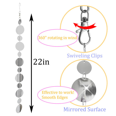 Rodudu discs hanging from tree branch for patio protection.