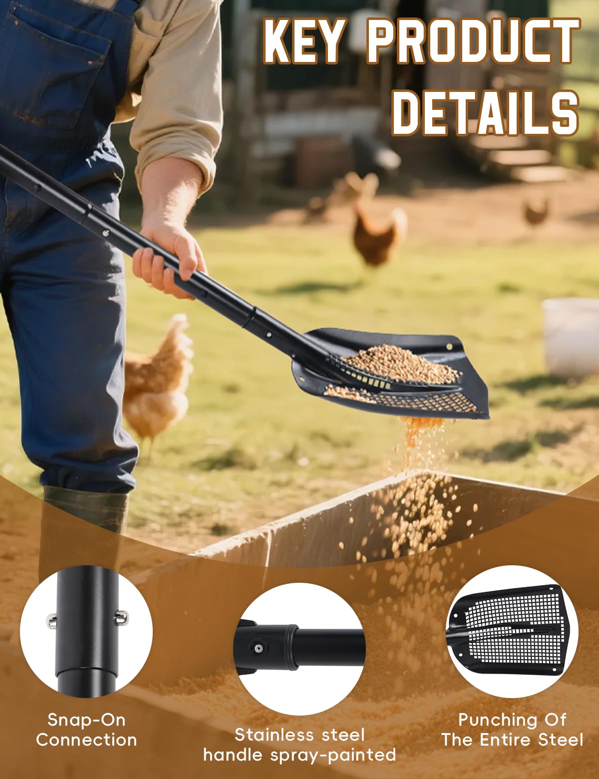 Roetelo heavy duty sifting shovel ergonomic D-grip for comfortable long use.