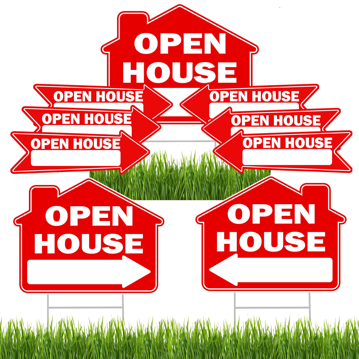Rogue River Tactical open-house sign set with three pieces in bold colors.