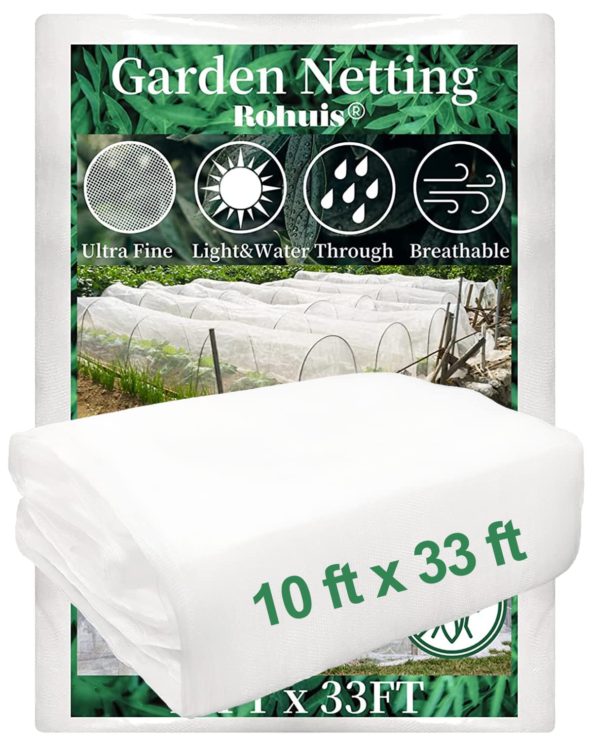 Rohuis garden netting over a raised bed protecting vegetables while letting sun through